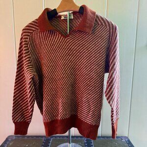 Vintage Collared V-neck Wool Rodier Paris Sweater